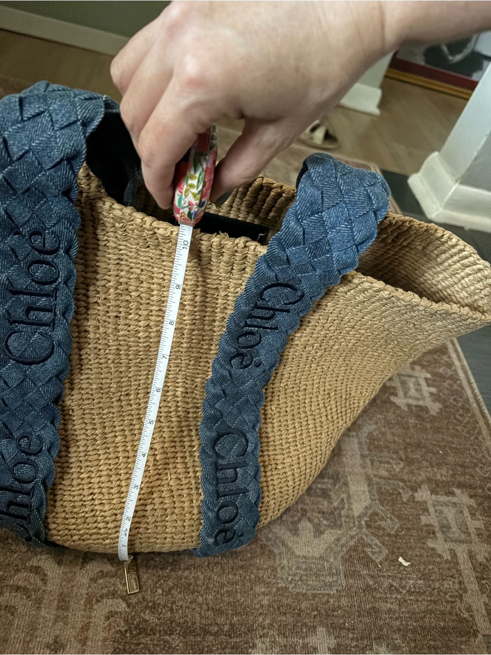 Chloé Natural Straw Tote with Navy Braided Handles - Picture 9 of 12